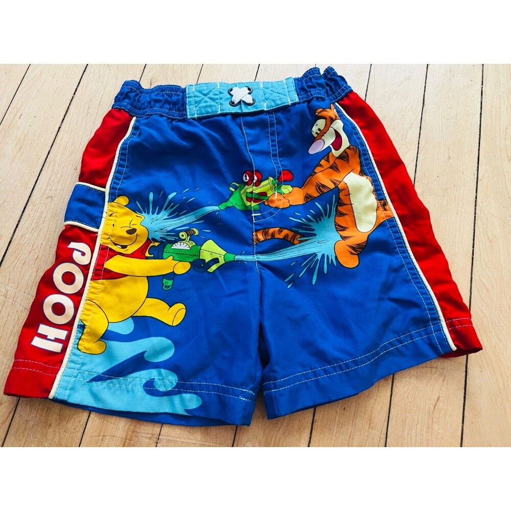 VTG Y2K Winnie the Pooh Tigger Swim Shorts 12 M Trunks Boys Beach 90s Sportswear
